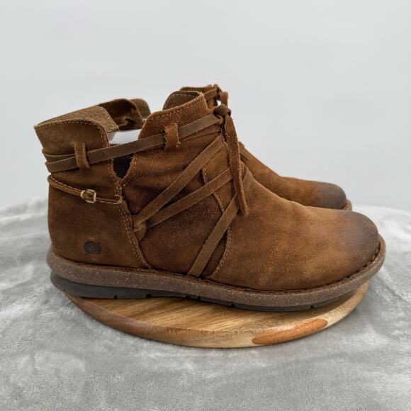 Born Shoes - Born Tarkiln Boots Womens 8.5 Brown Distressed Ankle Boot Leather Zip
